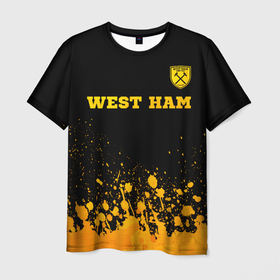 Мужская футболка 3D с принтом West Ham   gold gradient посередине в Тюмени, 100% полиэфир | прямой крой, круглый вырез горловины, длина до линии бедер | 