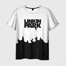 Мужская футболка 3D с принтом Linkin park rock fire в Белгороде, 100% полиэфир | прямой крой, круглый вырез горловины, длина до линии бедер | Тематика изображения на принте: 