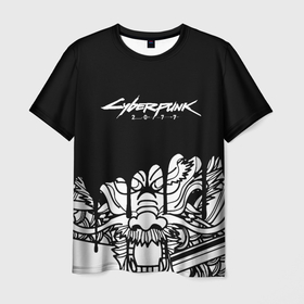 Мужская футболка 3D с принтом Cyberpunk steel samurai в Екатеринбурге, 100% полиэфир | прямой крой, круглый вырез горловины, длина до линии бедер | 