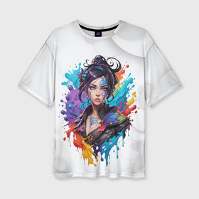 Женская футболка oversize 3D с принтом Girl in colored splashes в Рязани,  |  | 