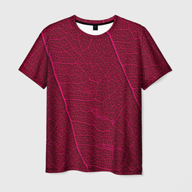 Мужская футболка 3D с принтом Бордовый лист текстура в Екатеринбурге, 100% полиэфир | прямой крой, круглый вырез горловины, длина до линии бедер | Тематика изображения на принте: 