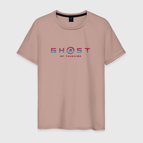 Мужская футболка хлопок с принтом Ghost of tsushima gradient logo japan в Кировске, 100% хлопок | прямой крой, круглый вырез горловины, длина до линии бедер, слегка спущенное плечо. | 