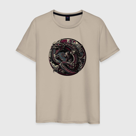 Мужская футболка хлопок с принтом Кайдзю ящер монстр японский фольклор в Белгороде, 100% хлопок | прямой крой, круглый вырез горловины, длина до линии бедер, слегка спущенное плечо. | 