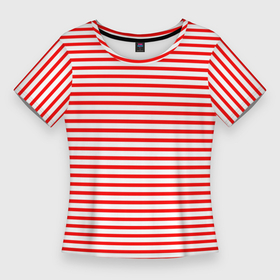 Женская футболка 3D Slim с принтом Красно белый полосатый в Тюмени,  |  | 
