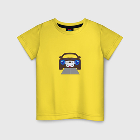 Детская футболка хлопок с принтом Собака машина , 100% хлопок | круглый вырез горловины, полуприлегающий силуэт, длина до линии бедер | 