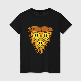 Женская футболка хлопок с принтом Happy nation pizza в Тюмени, 100% хлопок | прямой крой, круглый вырез горловины, длина до линии бедер, слегка спущенное плечо | 