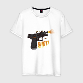 Мужская футболка хлопок с принтом Выстрел пистолета в Екатеринбурге, 100% хлопок | прямой крой, круглый вырез горловины, длина до линии бедер, слегка спущенное плечо. | 