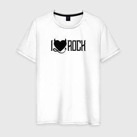 Мужская футболка хлопок с принтом I love rock in black в Курске, 100% хлопок | прямой крой, круглый вырез горловины, длина до линии бедер, слегка спущенное плечо. | 