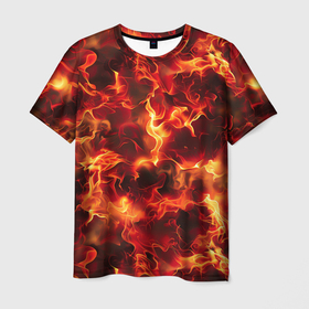 Мужская футболка 3D с принтом Огненный элементаль в Кировске, 100% полиэфир | прямой крой, круглый вырез горловины, длина до линии бедер | 
