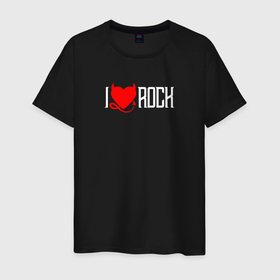 Мужская футболка хлопок с принтом I love rock in red white в Новосибирске, 100% хлопок | прямой крой, круглый вырез горловины, длина до линии бедер, слегка спущенное плечо. | 