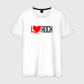Мужская футболка хлопок с принтом I love rock in red black в Тюмени, 100% хлопок | прямой крой, круглый вырез горловины, длина до линии бедер, слегка спущенное плечо. | 