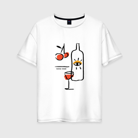 Женская футболка хлопок Oversize с принтом Абстракция бутылка и бокал вина в Курске, 100% хлопок | свободный крой, круглый ворот, спущенный рукав, длина до линии бедер
 | 