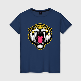 Женская футболка хлопок с принтом Саблезубый тигруня в Кировске, 100% хлопок | прямой крой, круглый вырез горловины, длина до линии бедер, слегка спущенное плечо | 