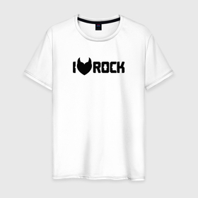 Мужская футболка хлопок с принтом Я люблю рок in black в Кировске, 100% хлопок | прямой крой, круглый вырез горловины, длина до линии бедер, слегка спущенное плечо. | 