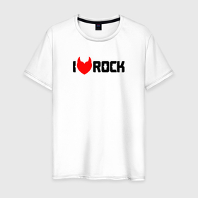 Мужская футболка хлопок с принтом Я люблю рок in red black в Тюмени, 100% хлопок | прямой крой, круглый вырез горловины, длина до линии бедер, слегка спущенное плечо. | Тематика изображения на принте: 