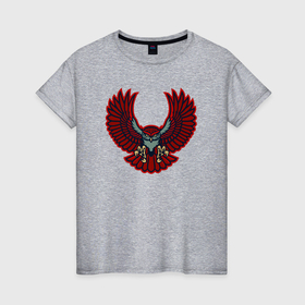 Женская футболка хлопок с принтом Красная сова в Кировске, 100% хлопок | прямой крой, круглый вырез горловины, длина до линии бедер, слегка спущенное плечо | 