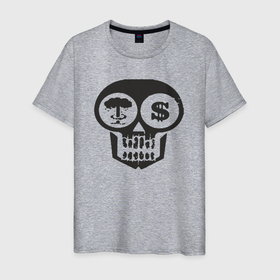 Мужская футболка хлопок с принтом Skull dollar в Новосибирске, 100% хлопок | прямой крой, круглый вырез горловины, длина до линии бедер, слегка спущенное плечо. | Тематика изображения на принте: 