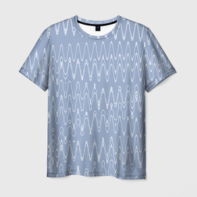 Мужская футболка 3D с принтом Кривые линии серо голубой в Санкт-Петербурге, 100% полиэфир | прямой крой, круглый вырез горловины, длина до линии бедер | Тематика изображения на принте: 