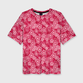 Женская футболка oversize 3D с принтом Красно белый цветочный узор ретро в Санкт-Петербурге,  |  | 