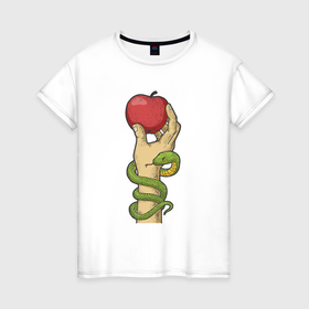 Женская футболка хлопок с принтом Яблоко и змея в Санкт-Петербурге, 100% хлопок | прямой крой, круглый вырез горловины, длина до линии бедер, слегка спущенное плечо | 