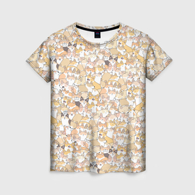 Женская футболка 3D с принтом Банда корги в Тюмени, 100% полиэфир ( синтетическое хлопкоподобное полотно) | прямой крой, круглый вырез горловины, длина до линии бедер | 