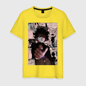 Мужская футболка хлопок с принтом Моб Психо 100 Рицу Кагэяма Шигэо Кагэяма в Екатеринбурге, 100% хлопок | прямой крой, круглый вырез горловины, длина до линии бедер, слегка спущенное плечо. | 