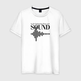Мужская футболка хлопок с принтом Sound wave in black в Тюмени, 100% хлопок | прямой крой, круглый вырез горловины, длина до линии бедер, слегка спущенное плечо. | 