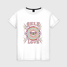 Женская футболка хлопок с принтом Любовь к себе в Курске, 100% хлопок | прямой крой, круглый вырез горловины, длина до линии бедер, слегка спущенное плечо | 