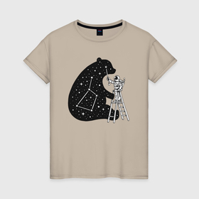 Женская футболка хлопок с принтом Космонавт и большая медведица в Курске, 100% хлопок | прямой крой, круглый вырез горловины, длина до линии бедер, слегка спущенное плечо | 