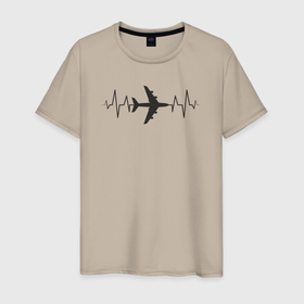 Мужская футболка хлопок с принтом Пульс самолёта в Екатеринбурге, 100% хлопок | прямой крой, круглый вырез горловины, длина до линии бедер, слегка спущенное плечо. | 