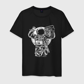 Мужская футболка хлопок с принтом Spaceman music в Курске, 100% хлопок | прямой крой, круглый вырез горловины, длина до линии бедер, слегка спущенное плечо. | 