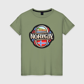 Женская футболка хлопок с принтом Норвегия в Новосибирске, 100% хлопок | прямой крой, круглый вырез горловины, длина до линии бедер, слегка спущенное плечо | 