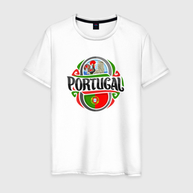 Мужская футболка хлопок с принтом Португалия в Петрозаводске, 100% хлопок | прямой крой, круглый вырез горловины, длина до линии бедер, слегка спущенное плечо. | 