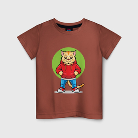 Детская футболка хлопок с принтом Забавный модный кот в Кировске, 100% хлопок | круглый вырез горловины, полуприлегающий силуэт, длина до линии бедер | 
