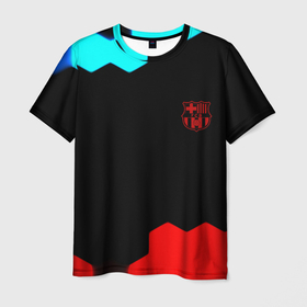 Мужская футболка 3D с принтом Barcelona спортивный кибер стиль в Екатеринбурге, 100% полиэфир | прямой крой, круглый вырез горловины, длина до линии бедер | 