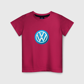 Детская футболка хлопок с принтом Volkswagen logo blue в Курске, 100% хлопок | круглый вырез горловины, полуприлегающий силуэт, длина до линии бедер | Тематика изображения на принте: 