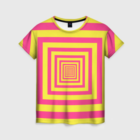 Женская футболка 3D с принтом Желтые квадраты трансформация в Курске, 100% полиэфир ( синтетическое хлопкоподобное полотно) | прямой крой, круглый вырез горловины, длина до линии бедер | 