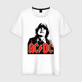 Мужская футболка хлопок с принтом AC DC Angus Young rock в Тюмени, 100% хлопок | прямой крой, круглый вырез горловины, длина до линии бедер, слегка спущенное плечо. | 