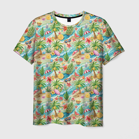 Мужская футболка 3D с принтом Летнее настроение   паттерн в Курске, 100% полиэфир | прямой крой, круглый вырез горловины, длина до линии бедер | 