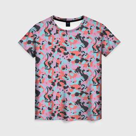 Женская футболка 3D с принтом Неоновый пиксельный камуфляжный паттерн в Новосибирске, 100% полиэфир ( синтетическое хлопкоподобное полотно) | прямой крой, круглый вырез горловины, длина до линии бедер | 