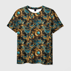 Мужская футболка 3D с принтом Luxury узоры элегантность завитушек в Петрозаводске, 100% полиэфир | прямой крой, круглый вырез горловины, длина до линии бедер | 