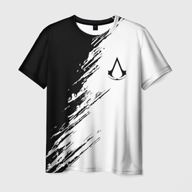 Мужская футболка 3D с принтом Ассасинс Крид   белый и черный цвет в Екатеринбурге, 100% полиэфир | прямой крой, круглый вырез горловины, длина до линии бедер | 