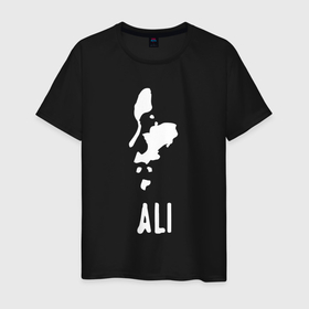 Мужская футболка хлопок с принтом Боксёр Али в Курске, 100% хлопок | прямой крой, круглый вырез горловины, длина до линии бедер, слегка спущенное плечо. | 