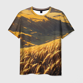 Мужская футболка 3D с принтом Пшеничное поле   аниме в Кировске, 100% полиэфир | прямой крой, круглый вырез горловины, длина до линии бедер | Тематика изображения на принте: 