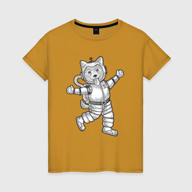 Женская футболка хлопок с принтом Пёсик астронавт в Курске, 100% хлопок | прямой крой, круглый вырез горловины, длина до линии бедер, слегка спущенное плечо | 
