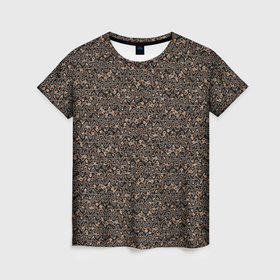 Женская футболка 3D с принтом Тёмно коричневый абстрактный узор в Тюмени, 100% полиэфир ( синтетическое хлопкоподобное полотно) | прямой крой, круглый вырез горловины, длина до линии бедер | 