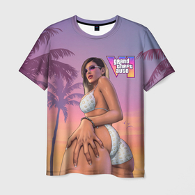 Мужская футболка 3D с принтом Девушка в купальнике из Gta 6 , 100% полиэфир | прямой крой, круглый вырез горловины, длина до линии бедер | 