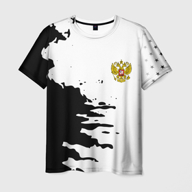 Мужская футболка 3D с принтом Россия герб звёзды в красках в Новосибирске, 100% полиэфир | прямой крой, круглый вырез горловины, длина до линии бедер | 