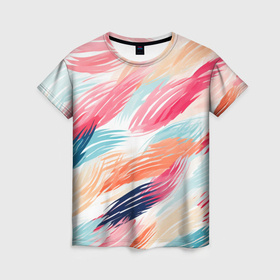 Женская футболка 3D с принтом Мазки кистью акварельные в Кировске, 100% полиэфир ( синтетическое хлопкоподобное полотно) | прямой крой, круглый вырез горловины, длина до линии бедер | 