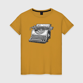 Женская футболка хлопок с принтом Печатная машинка в Новосибирске, 100% хлопок | прямой крой, круглый вырез горловины, длина до линии бедер, слегка спущенное плечо | Тематика изображения на принте: 